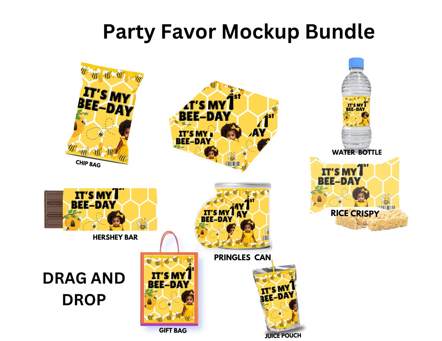 It’s My 1st Bee-Day Editable Party Favor Set | Birthday Canva Template | Honey Bee Theme