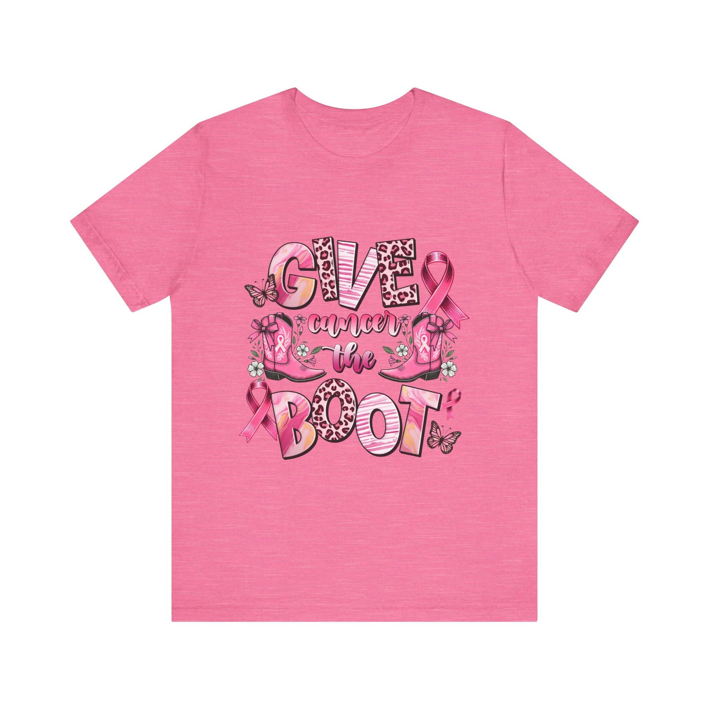 Give Cancer the Boot Breast Cancer Awareness Unisex Jersey Short Sleeve Tee