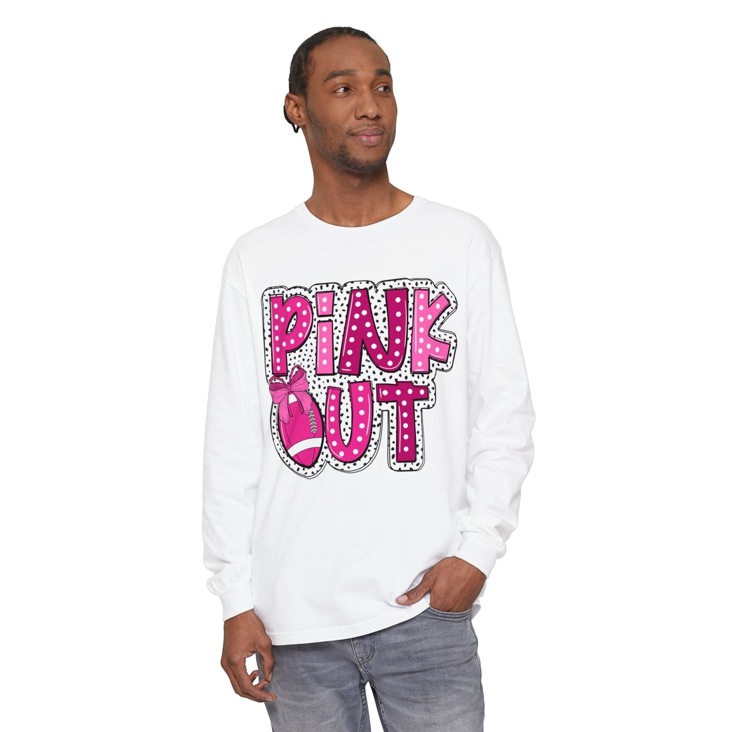Pink Out Breast Cancer Awareness Shirt Unisex Garment-dyed Long Sleeve T-Shirt