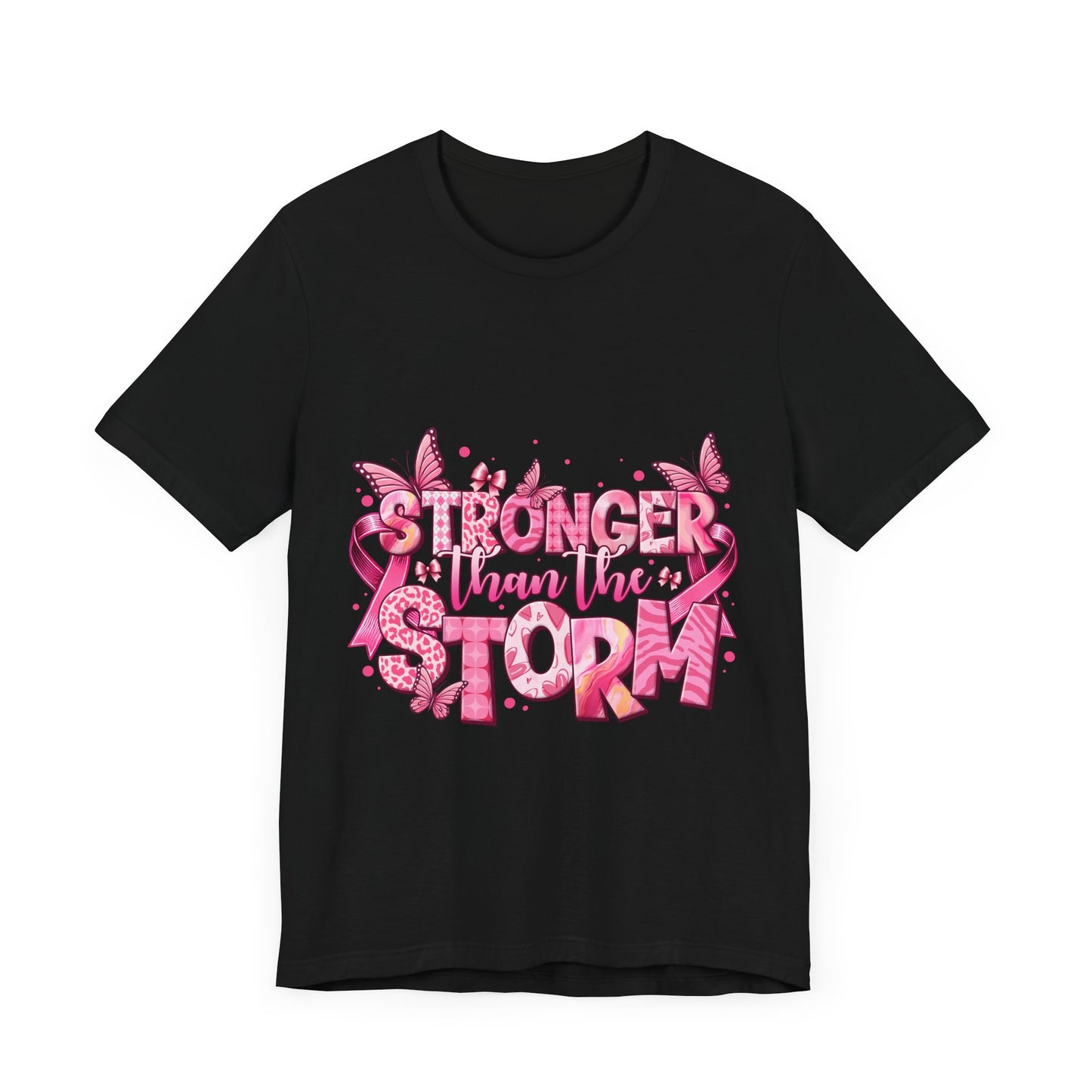 Stronger than the Storm Breast Cancer Awareness Unisex Jersey Short Sleeve Tee