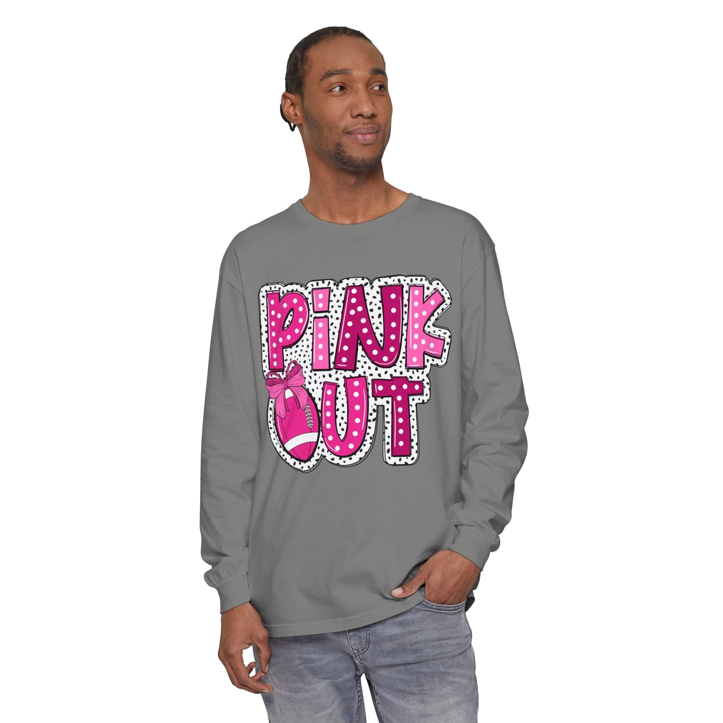 Pink Out Breast Cancer Awareness Shirt Unisex Garment-dyed Long Sleeve T-Shirt