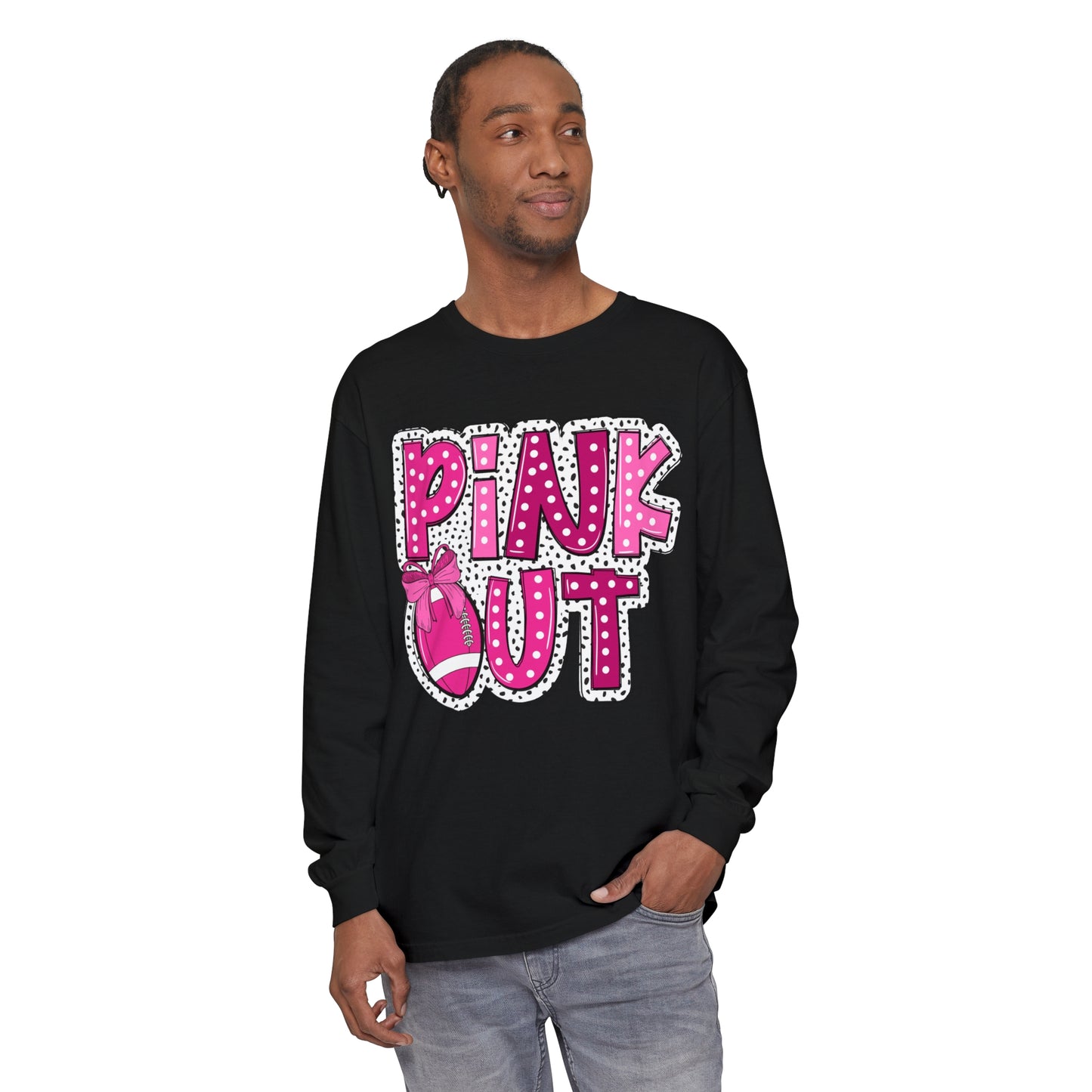 Pink Out Breast Cancer Awareness Shirt Unisex Garment-dyed Long Sleeve T-Shirt