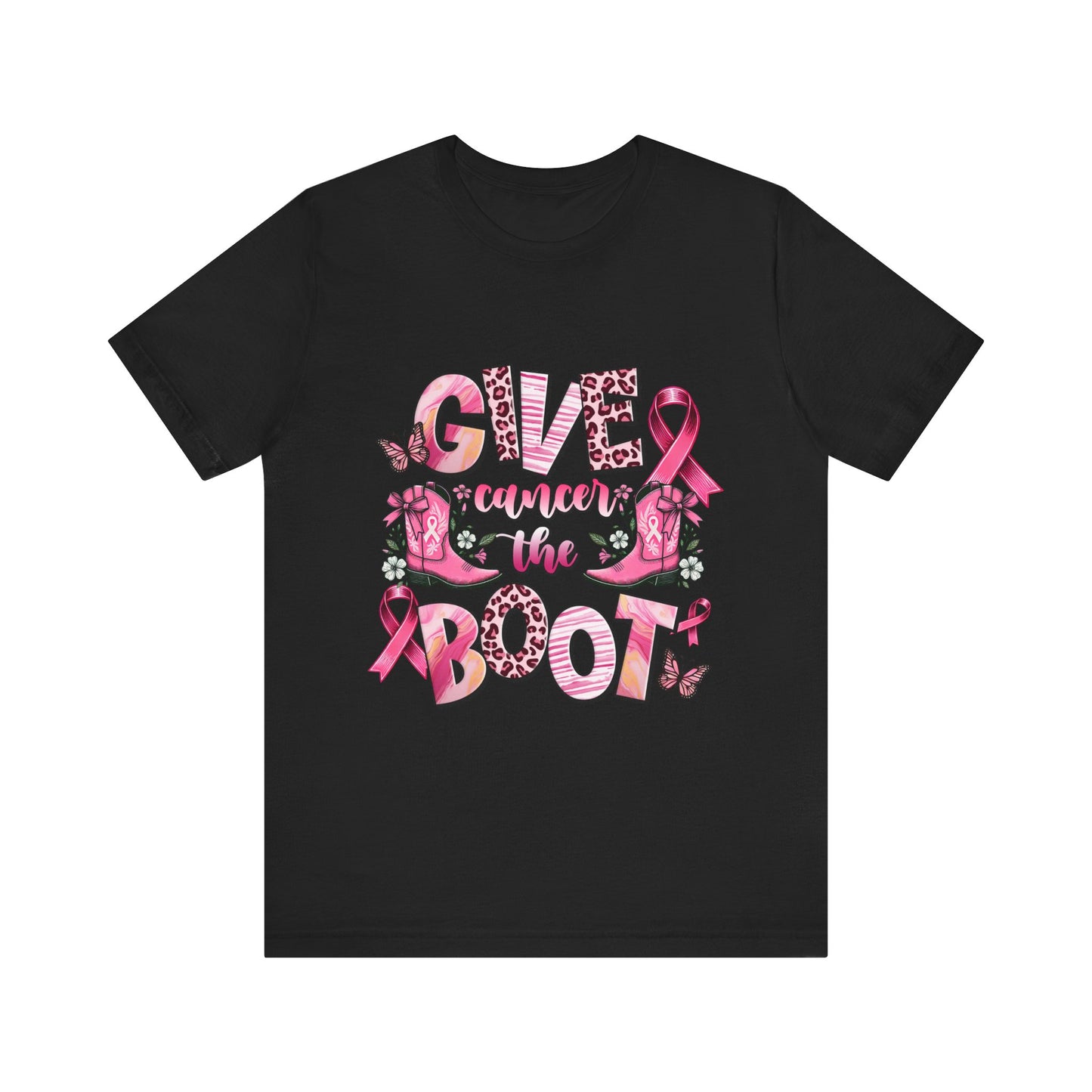 Give Cancer the Boot Breast Cancer Awareness Unisex Jersey Short Sleeve Tee