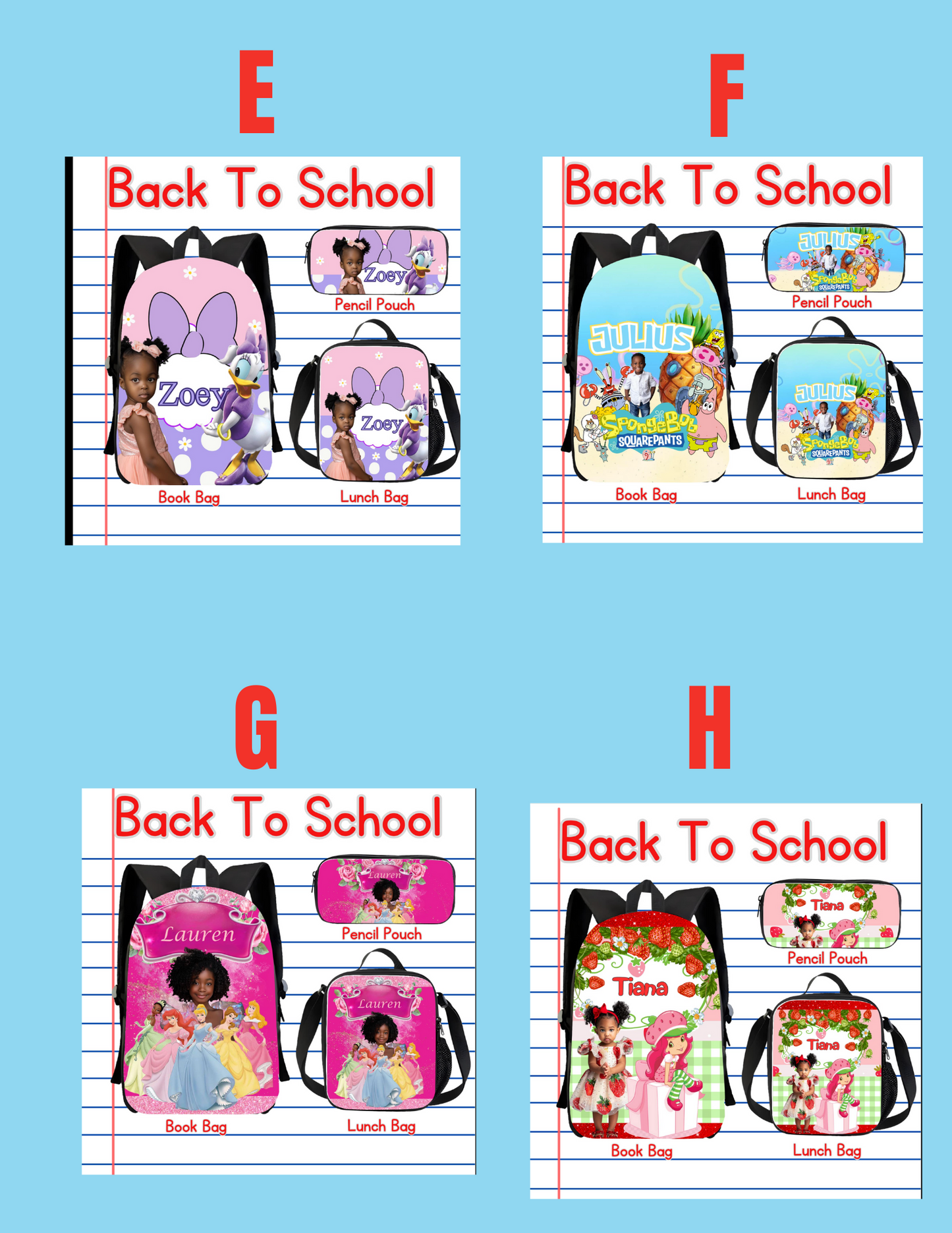 Personalized 3-Piece Back-to-School Backpack Sets – Custom Name & Photo Options!