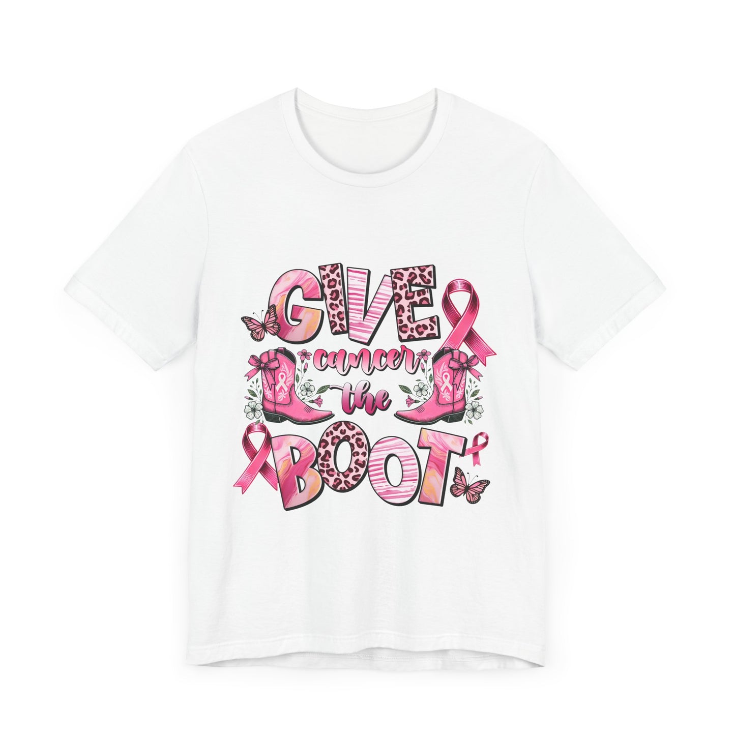 Give Cancer the Boot Breast Cancer Awareness Unisex Jersey Short Sleeve Tee