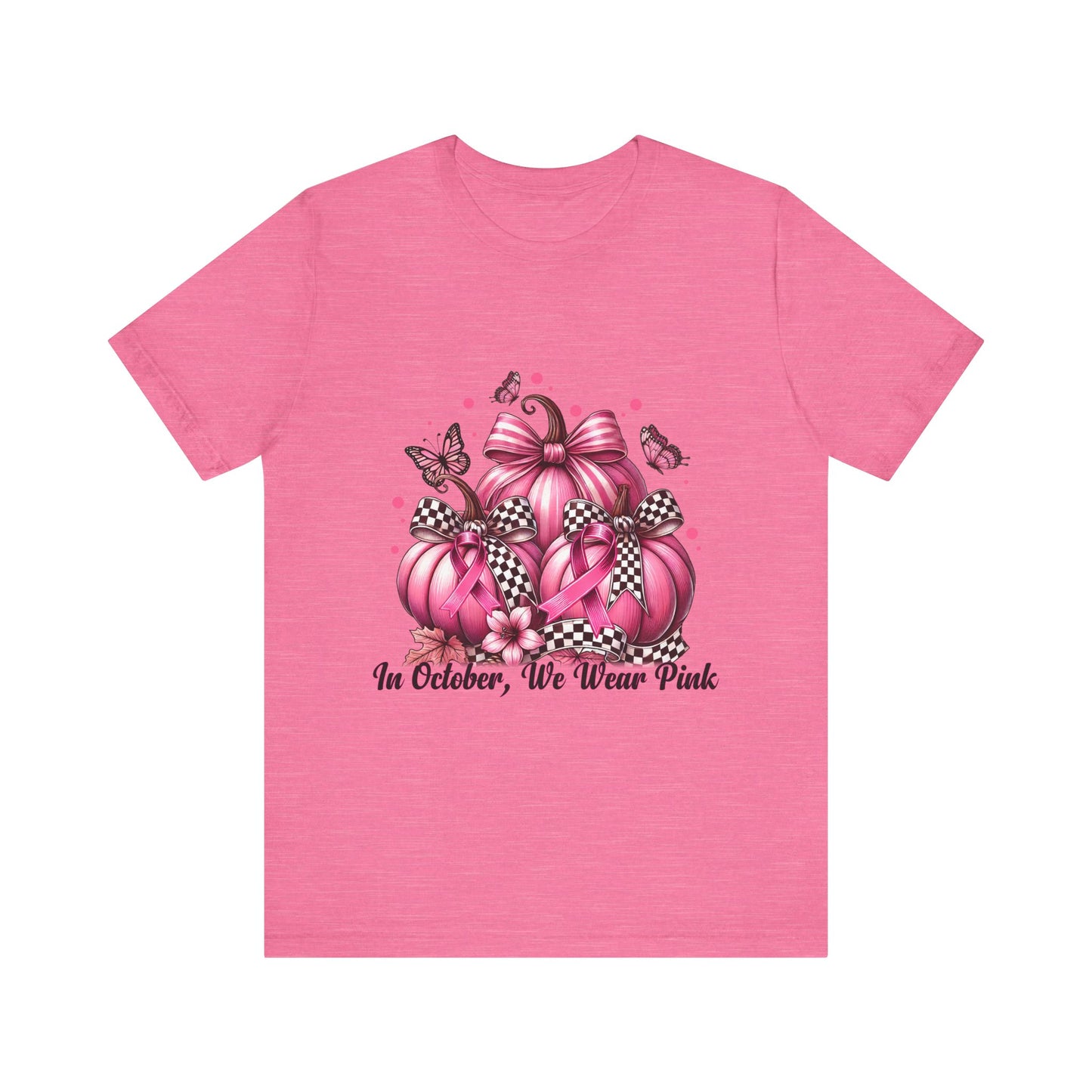 In October We Wear Pink Pumpkins Breast Cancer Awareness Unisex Jersey Short Sleeve Tee
