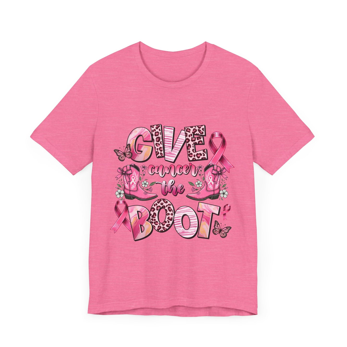 Give Cancer the Boot Breast Cancer Awareness Unisex Jersey Short Sleeve Tee