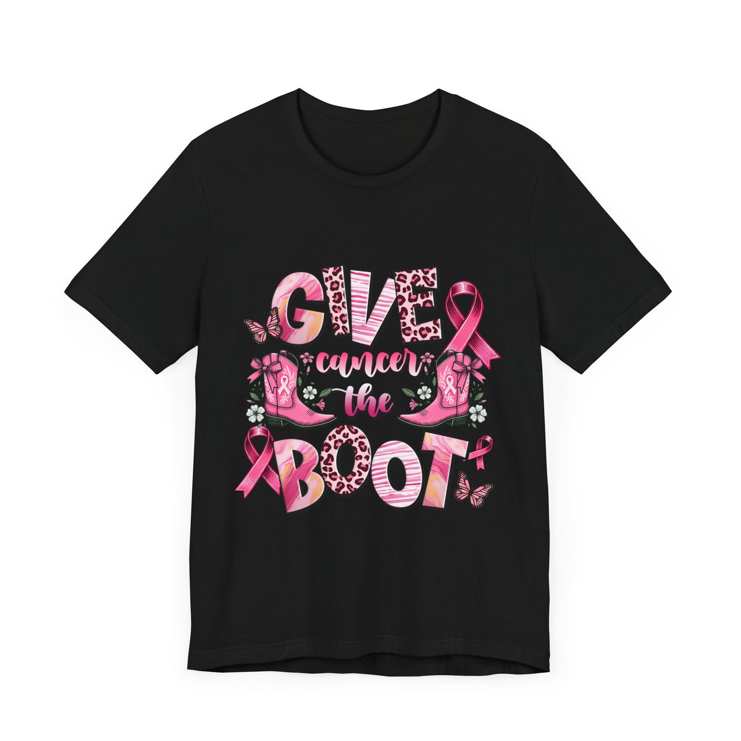 Give Cancer the Boot Breast Cancer Awareness Unisex Jersey Short Sleeve Tee