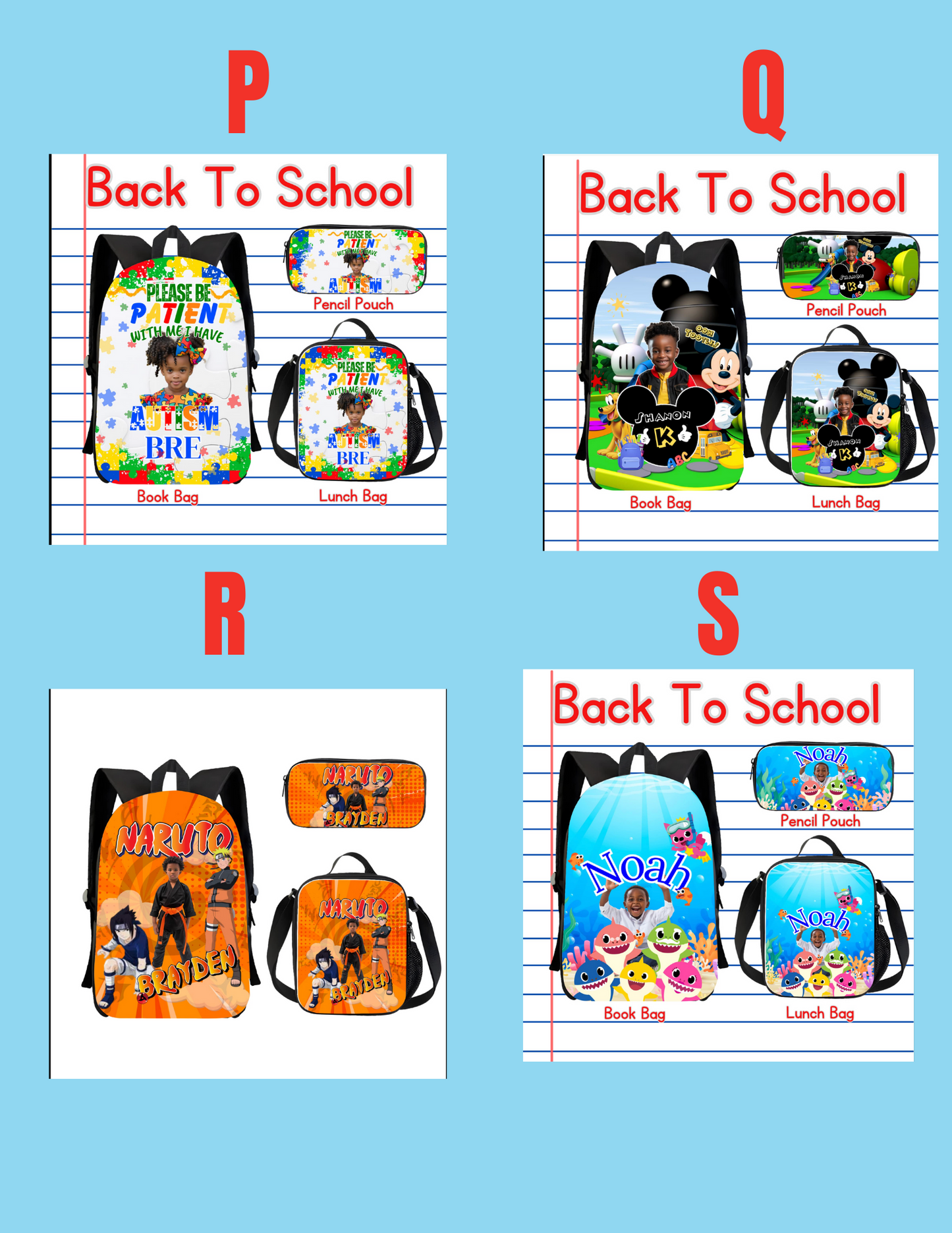 Personalized 3-Piece Back-to-School Backpack Sets – Custom Name & Photo Options!