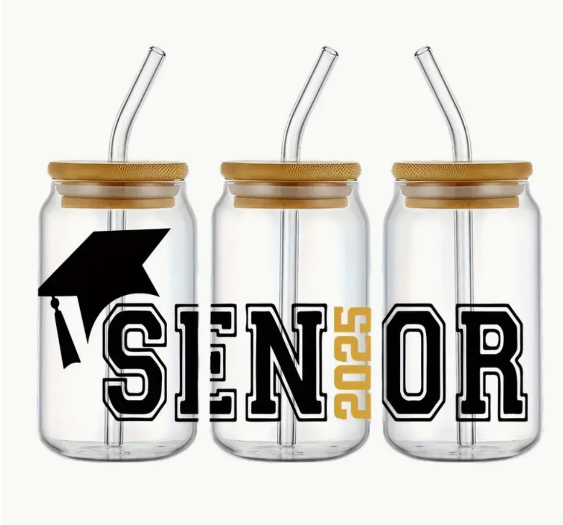 Senior 2025 Glass Cups with Straw