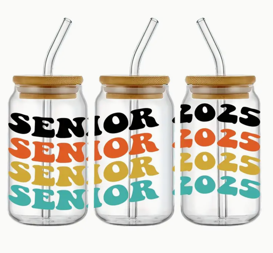 Senior 2025 Glass Cups with Straw