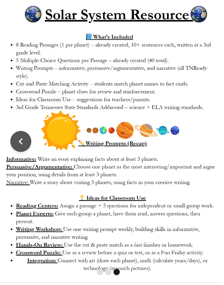 3rd Grade Solar System Unit