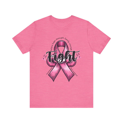 Fight Breast Cancer Awareness Unisex Jersey Short Sleeve Tee with Pink Ribbon