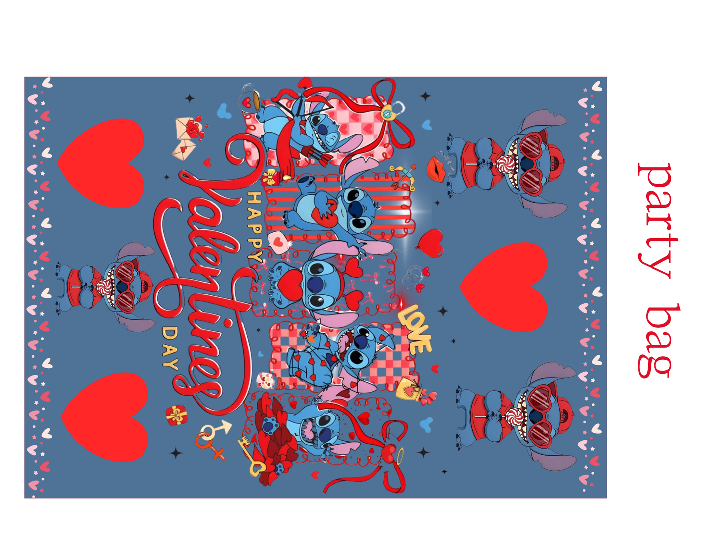 Stitch Valentine Party Favor Templates | Editable Printable Treat Wrappers, Favor Box & Bag Bundle