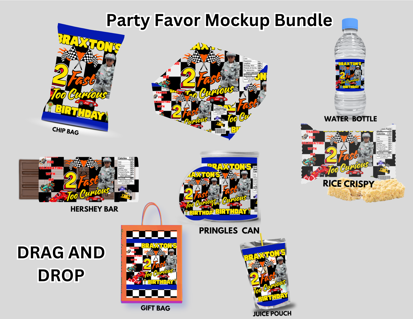 2 Fast Too Curious Birthday Party Favor Editable Templates