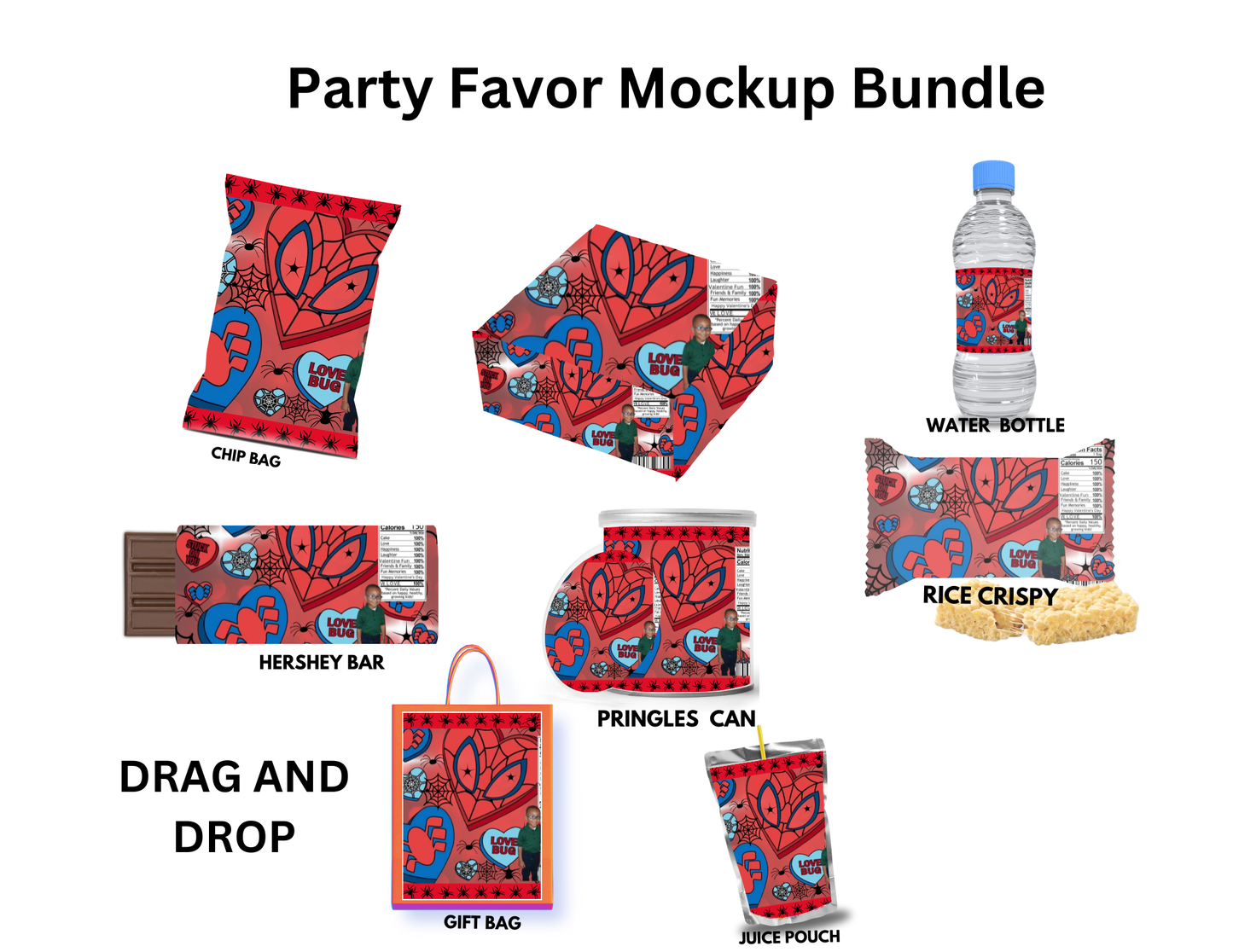Spider Man Valentine Party Favor Templates | Editable Printable Treat Wrappers, Favor Box & Bag Bundle