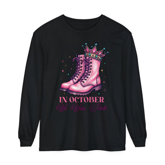 In October We Wear Pink Unisex Garment-dyed Long Sleeve T-Shirt