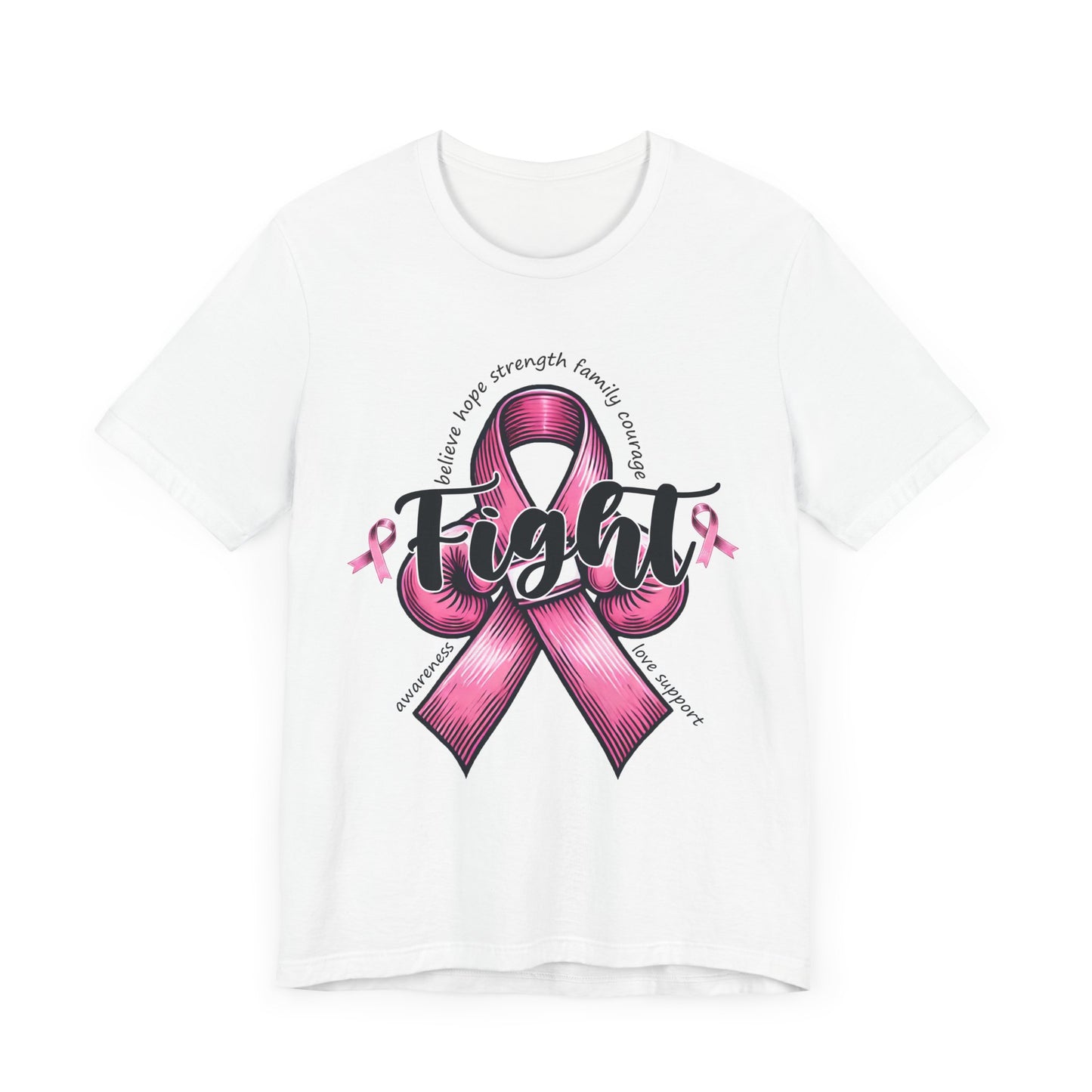 Fight Breast Cancer Awareness Unisex Jersey Short Sleeve Tee with Pink Ribbon