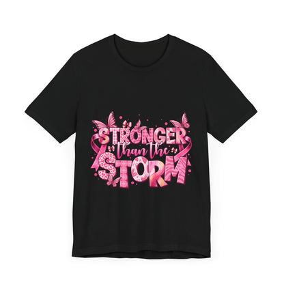 Stronger than the Storm Breast Cancer Awareness Unisex Jersey Short Sleeve Tee