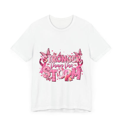 Stronger than the Storm Breast Cancer Awareness Unisex Jersey Short Sleeve Tee