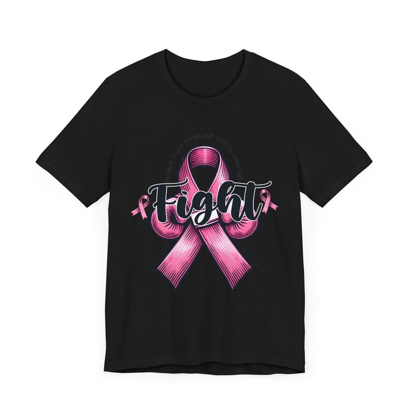 Fight Breast Cancer Awareness Unisex Jersey Short Sleeve Tee with Pink Ribbon