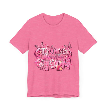 Stronger than the Storm Breast Cancer Awareness Unisex Jersey Short Sleeve Tee