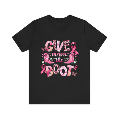 Give Cancer the Boot Breast Cancer Awareness Unisex Jersey Short Sleeve Tee