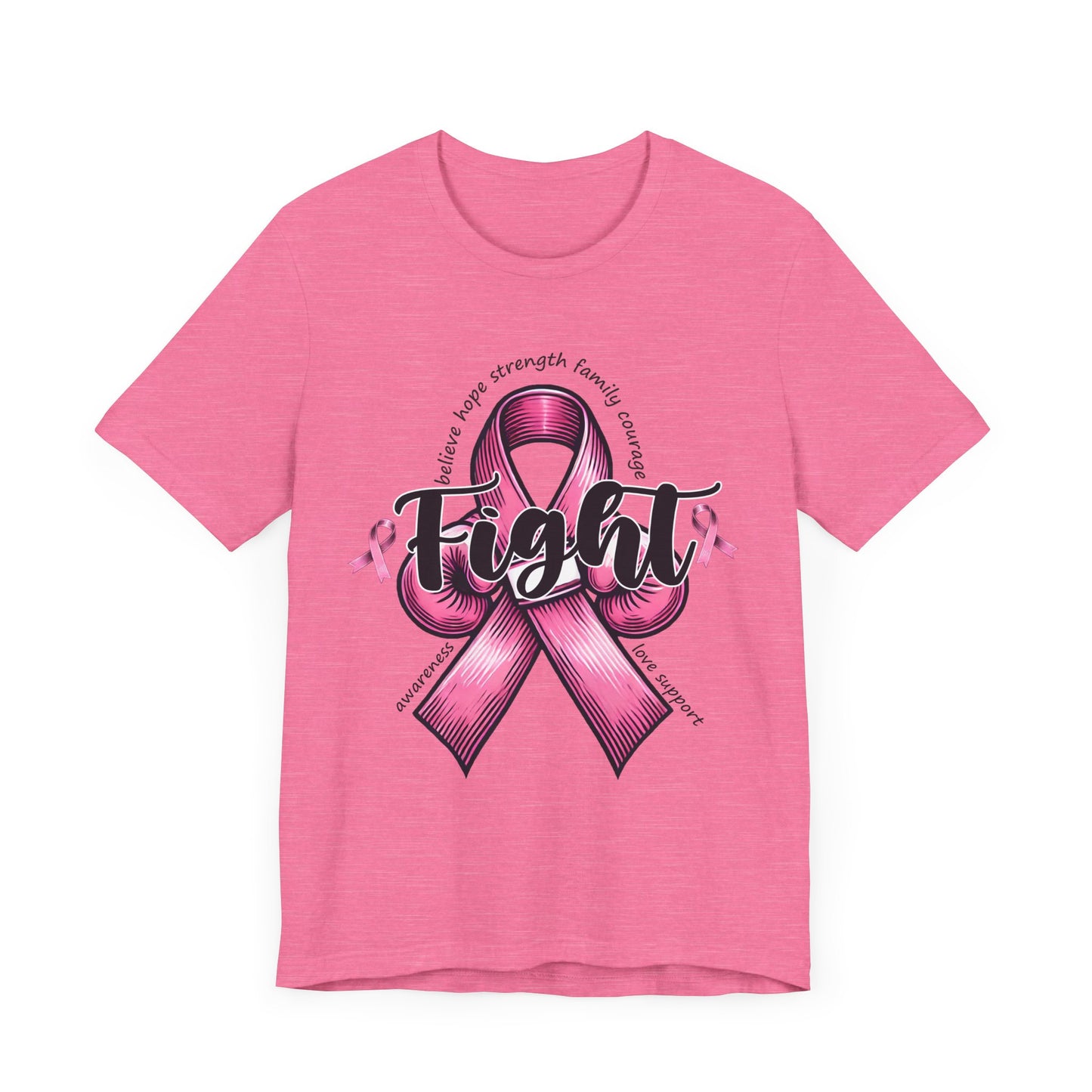 Fight Breast Cancer Awareness Unisex Jersey Short Sleeve Tee with Pink Ribbon