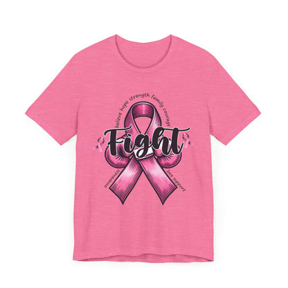 Fight Breast Cancer Awareness Unisex Jersey Short Sleeve Tee with Pink Ribbon