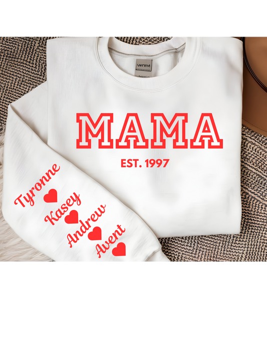Custom Mama Sweatshirt with Children's Names on the Sleeves