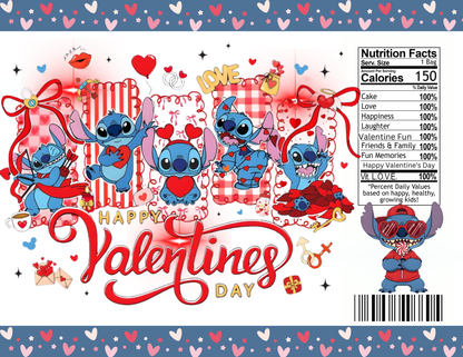 Stitch Valentine Party Favor Templates | Editable Printable Treat Wrappers, Favor Box & Bag Bundle