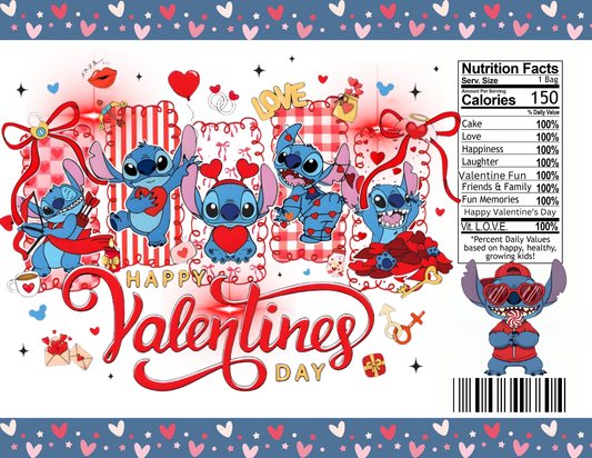Stitch Valentine Party Favor Templates | Editable Printable Treat Wrappers, Favor Box & Bag Bundle