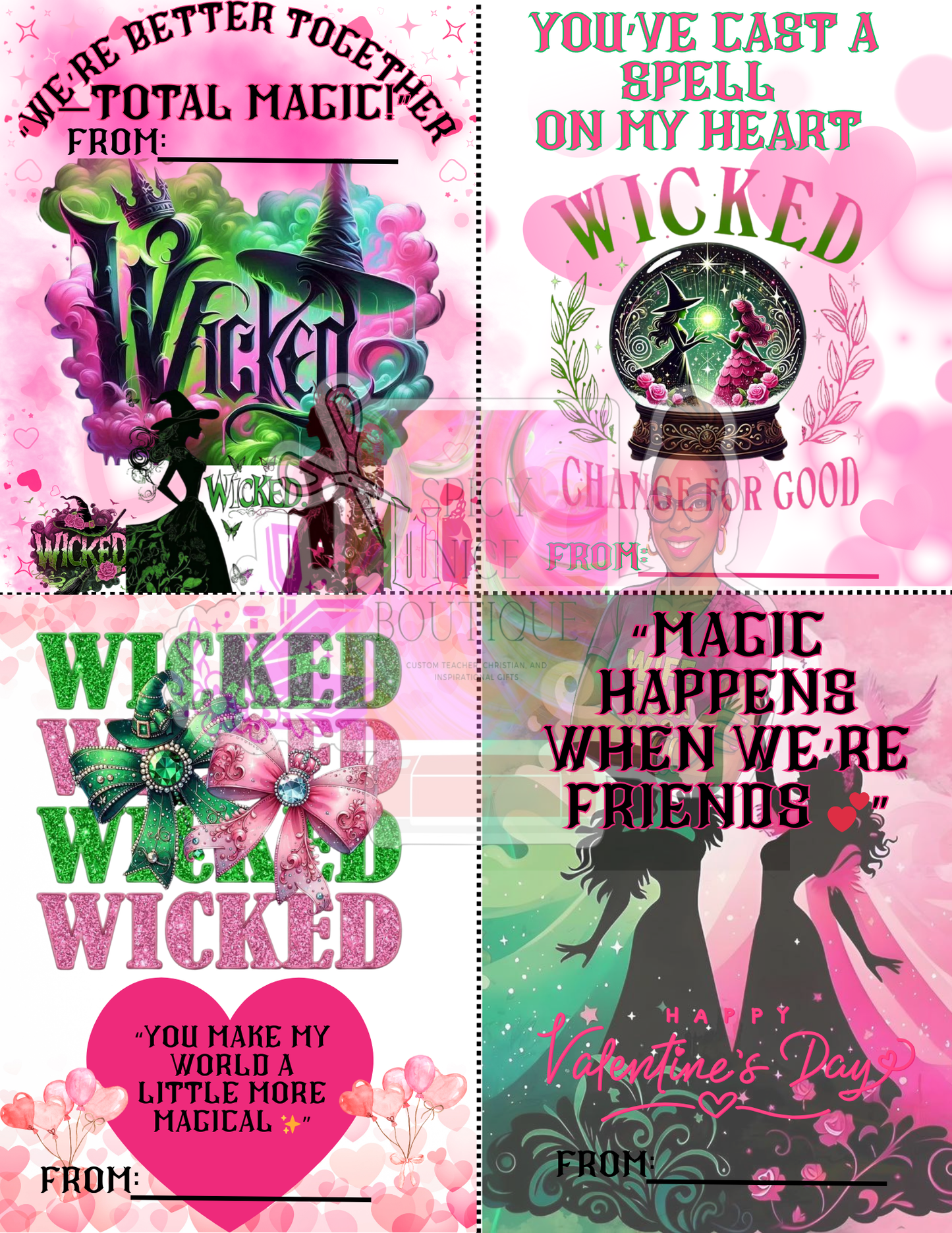 Wicked Themed Valentine's Day Cards Digital Download Ready to Print