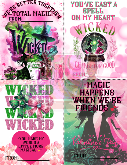 Wicked Themed Valentine's Day Cards Digital Download Ready to Print