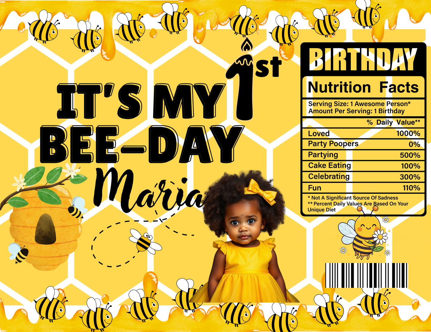 It’s My 1st Bee-Day Editable Party Favor Set | Birthday Canva Template | Honey Bee Theme