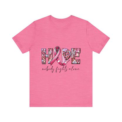 Nobody Fights Alone Breast Cancer Awareness Unisex Jersey Short Sleeve Tee