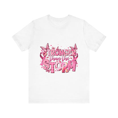 Stronger than the Storm Breast Cancer Awareness Unisex Jersey Short Sleeve Tee