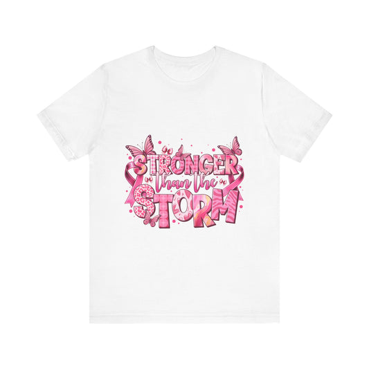 Stronger than the Storm Breast Cancer Awareness Unisex Jersey Short Sleeve Tee