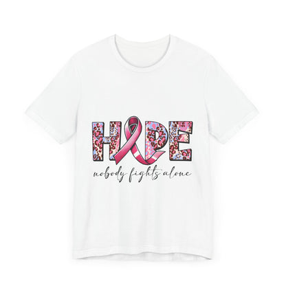 Nobody Fights Alone Breast Cancer Awareness Unisex Jersey Short Sleeve Tee