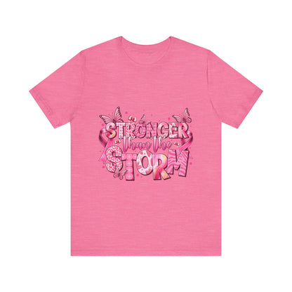 Stronger than the Storm Breast Cancer Awareness Unisex Jersey Short Sleeve Tee