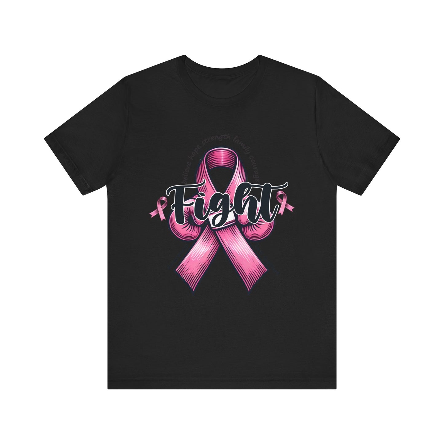 Fight Breast Cancer Awareness Unisex Jersey Short Sleeve Tee with Pink Ribbon