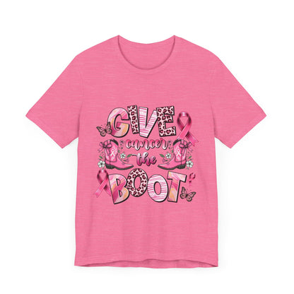 Give Cancer the Boot Breast Cancer Awareness Unisex Jersey Short Sleeve Tee
