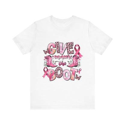 Give Cancer the Boot Breast Cancer Awareness Unisex Jersey Short Sleeve Tee