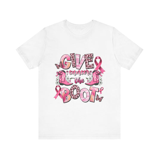 Give Cancer the Boot Breast Cancer Awareness Unisex Jersey Short Sleeve Tee