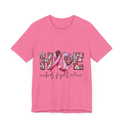 Nobody Fights Alone Breast Cancer Awareness Unisex Jersey Short Sleeve Tee