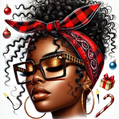 Messy Bun Women Clipart Set – Plaid Scarf Hair Tie PNGs | Trendy Female Illustrations for Sublimation, Stickers & Crafts (Digital Download)