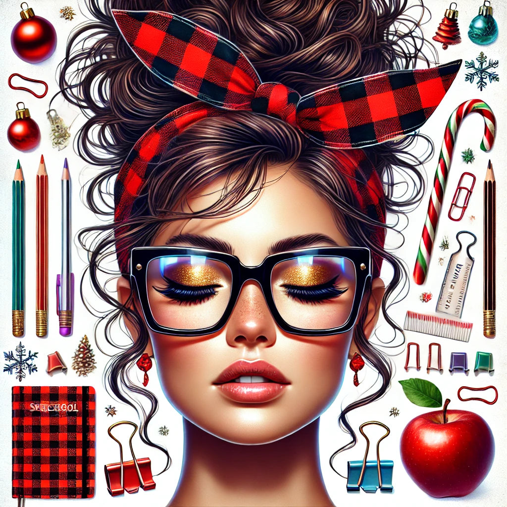 Messy Bun Women Clipart Set – Plaid Scarf Hair Tie PNGs | Trendy Female Illustrations for Sublimation, Stickers & Crafts (Digital Download)