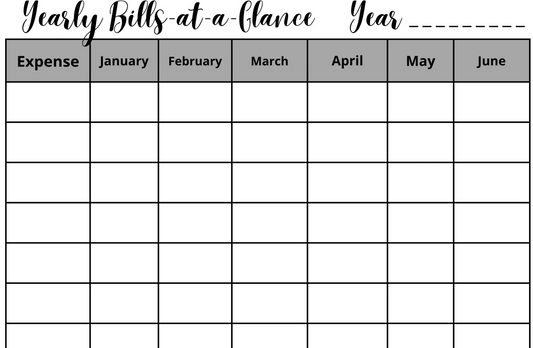 Year At a Glance Bill Planner Page