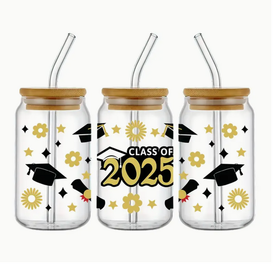 Senior 2025 Glass Cups with Straw