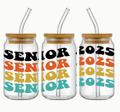 Senior 2025 Glass Cups with Straw